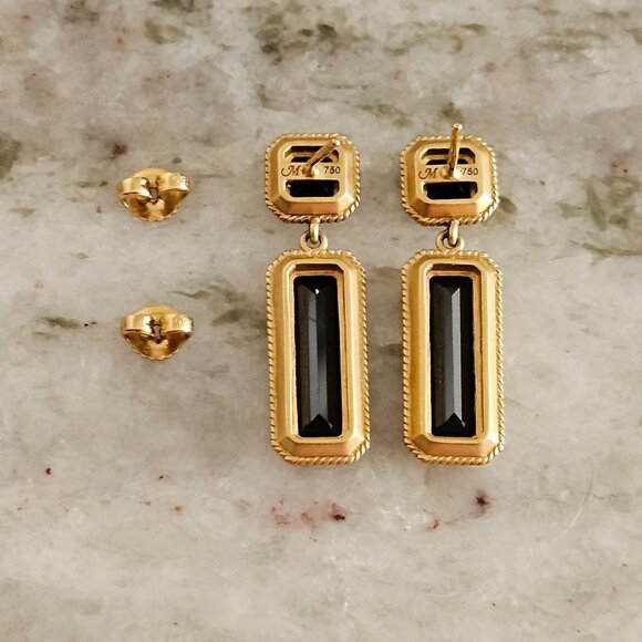 RARE DESIGNER MONICA RICH KOSANN 18K GOLD ONYX OCTAGON OBLONG PIERCED EARRINGS - Picture 6 of 13